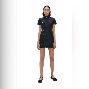 ALEXA CHUNG Mandarin Faux Pearl-embellished Satin Mini Dress In Black
